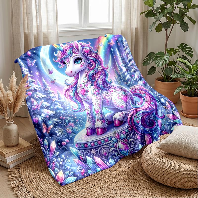 Fantasy Unicorn Art Theme Blanket Lightweight Warm Flannel Blanket Decorative Throw Blanket for Home Decoration