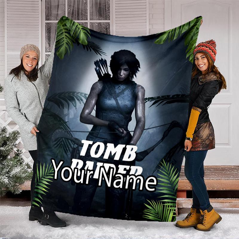 Custom Name Tomb Raider Theme Printed Blanket - Perfect for Couch, Bed, Travel & Outdoor Use | Machine Washable, Cozy & Durable.