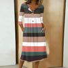 Women's Fashionable Color Printed Round Neck 3/4 Sleeve Button Collar Mid Length Casual Dress