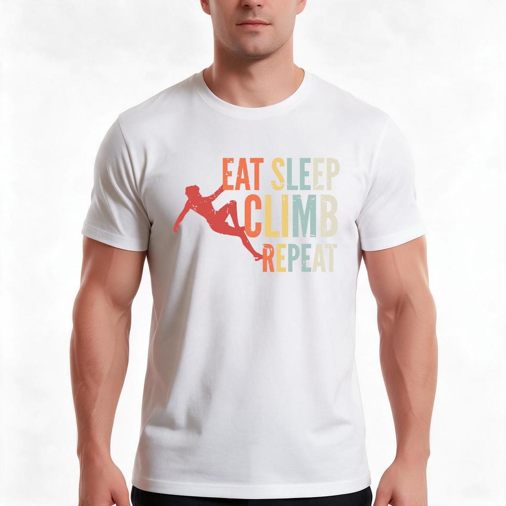 Eat Sleep Climb Repeat Tshirt Summer Casual Cotton Tee Oversized Streetwear Tops Vintage Graphic Print Unisex Unisex Unisex
