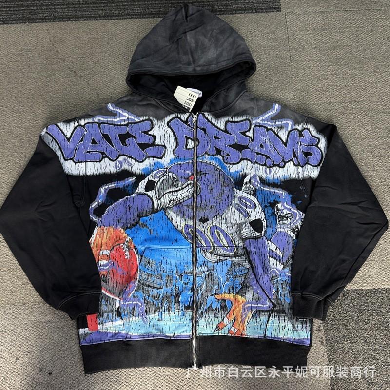 Premium Streetwear Hoodie With Rhinestone Embellishment Oversized Zip-Up Sweatshirt Men Cotton Blend Loose Fit