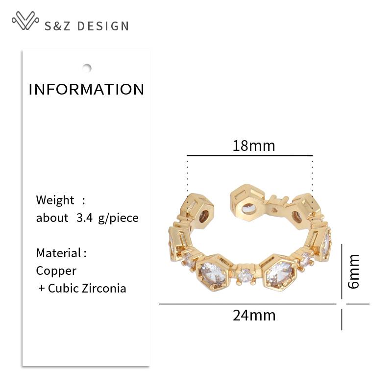 Fashion Hexagon Adjustable Cubic Zirconia Honeycomb Rings For Women Champagne Gold Color Trendy Jewelry Gift