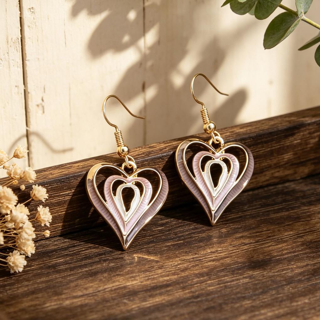 Explosive hollow love environmental protection alloy enamel color earrings European and American style hollow commuting versatile light luxury earring