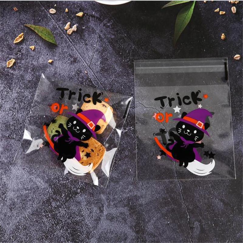 100Pcs 10x10cm Halloween Series Printed Pumpkin Ghost Candy Baking Cookie Self-Adhesive Party Gift Packaging Bags