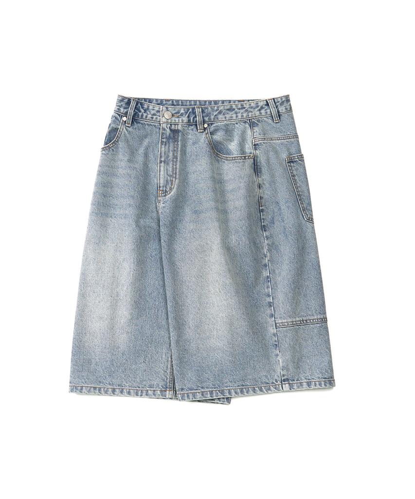 EXCONTAINER Incision Bermuda Denim Pants (Light Blue)