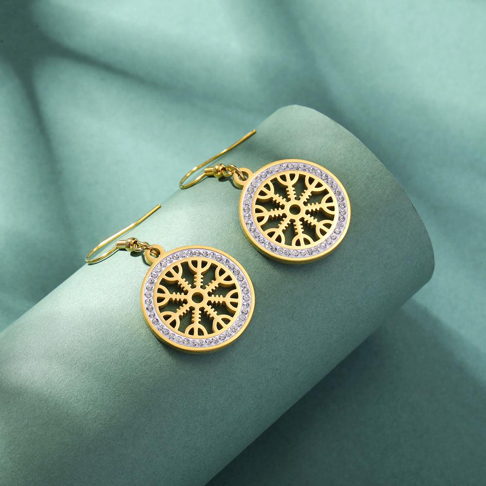 Dawapara Ancient Aegishjalmur Earrings Helm of Awe Norse Compass Protection Earrings Stainless Steel Scandinavian Jewelry