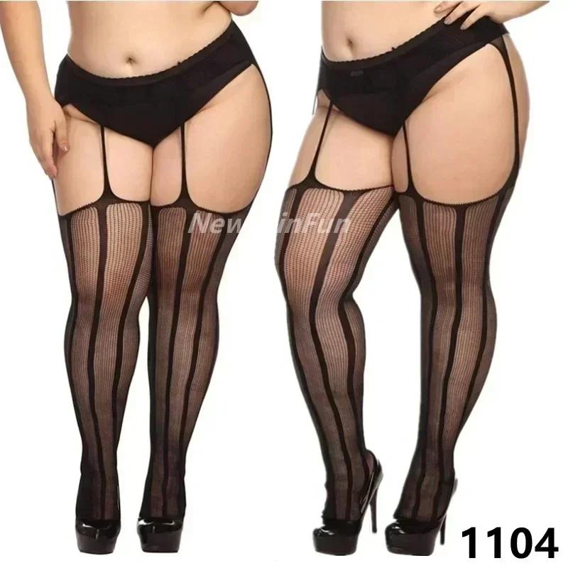 Freeauce 5Xxxl Plus Size Woman'S Stockings Fishnet Tights Sexy Large Mesh Hollow Out Pantyhose Garter Belt Night Club Party Wear