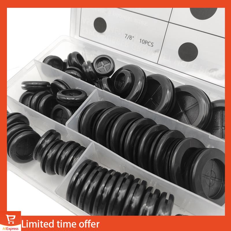 Fresh 52Pcs 6 Sizes Rubber Grommets For Wiring,Rubber Grommet Kit,Double Sided Round Rubber Plugs NONE чёрный