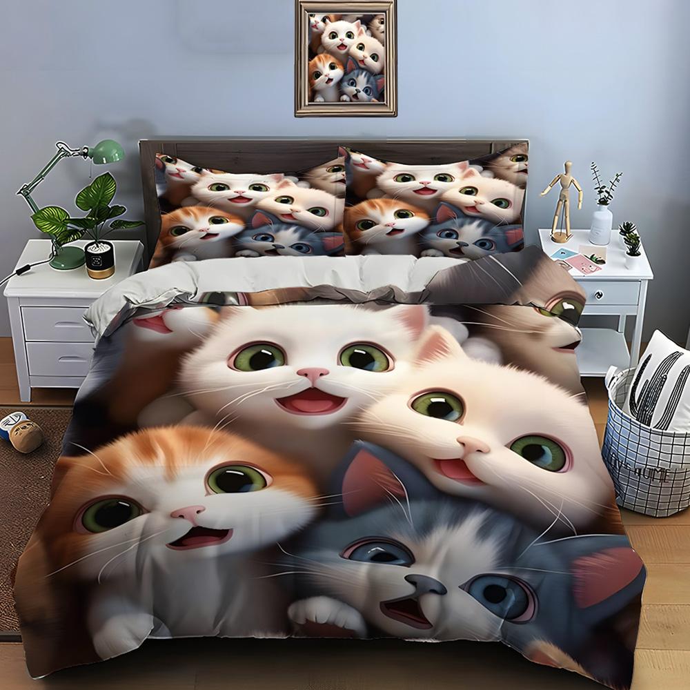 Cute Cartoon Cats Print Bedding Set Duvet Cover 1 Duvet Cover 2 Pillowcases Adult and Children Bedding Set Luxury Comforter Set