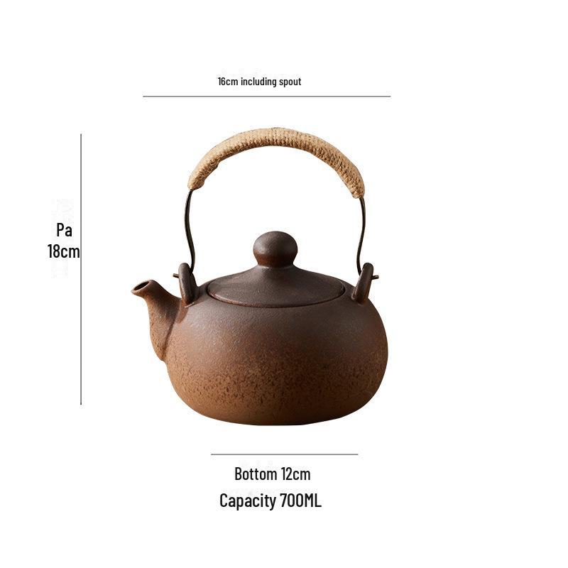 Ceramic Kung Fu Tea Set: Black Teapot with Side Handle and Charcoal Stove for Open Fire.