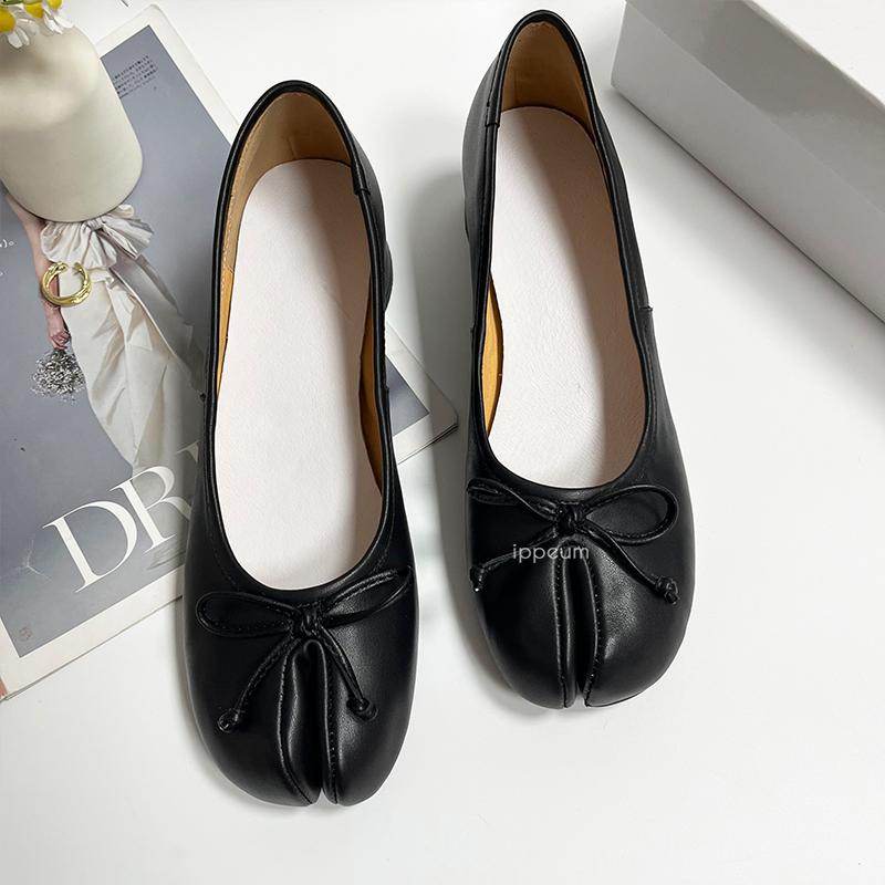 

Fashion IPPEUM Tabis Shoes Split Toe Ballet Flats Plus Size 43 Women Mary Janes Low Heel Black Leather Ballerinas Zapatos Mujer 9 (25.5CM) чёрный