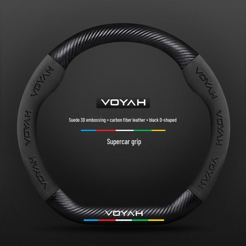 3D Embossed Suede & Genuine Leather Steering Wheel Cover with Carbon Fiber Grip