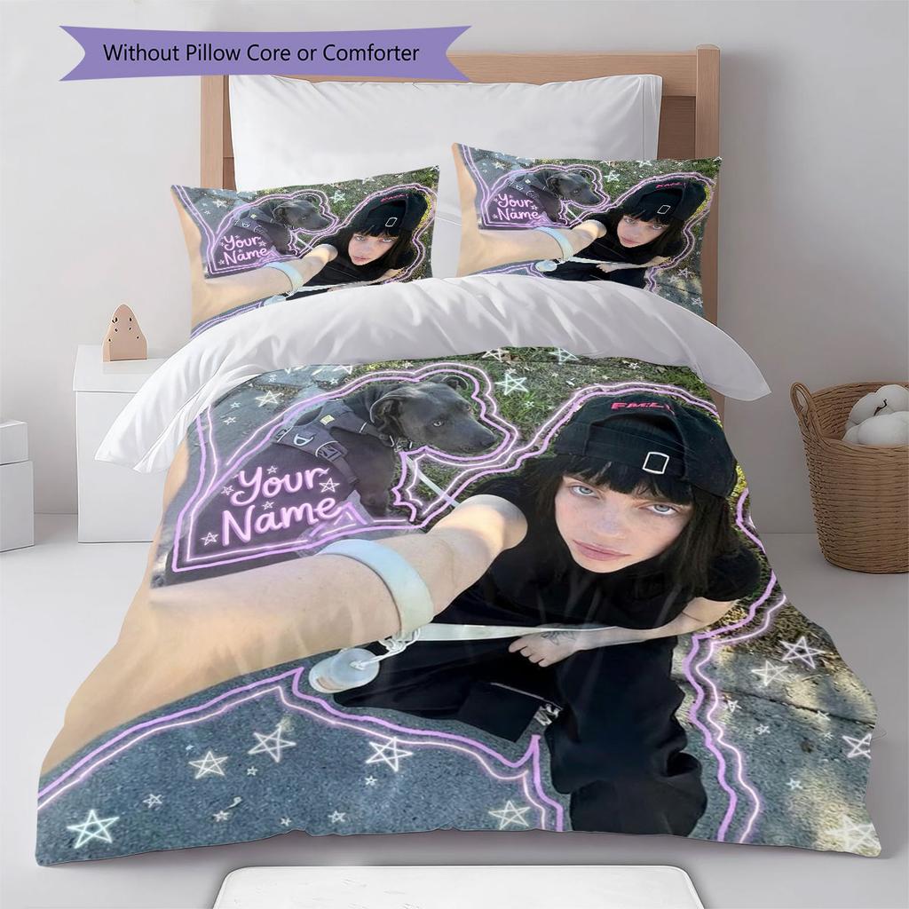 Billie Eilish Custom Name Pattern Bedding,Quilt Set Quilt Cover Pillowcase Home Birthday Gift(1 * duvet cover + 2 * pillowcase, without core)