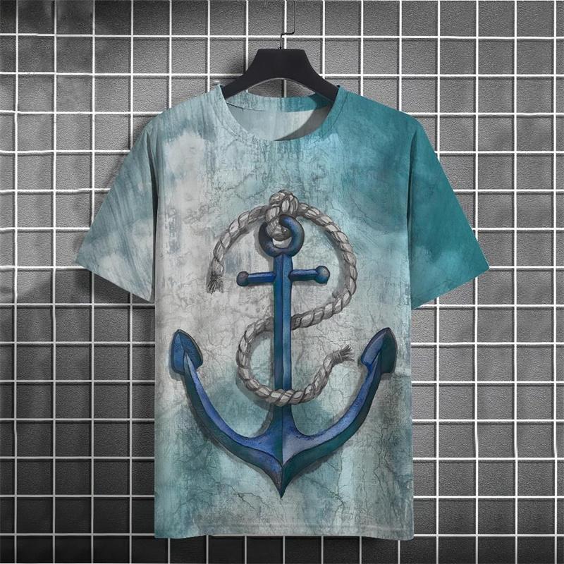 Retro Style Anchor Graphic Men T-shirt Street 3D Print Casual Fashion Stripe Short Sleeve T Shirts Summer Daily Trend Men's Tees