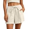 Women's Casual Drawstring Waist Shorts with Pockets Lightweight Cotton Linen Blend Relaxed Fit Summer Beachwear Bottoms