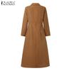 ZANZEA Women Casual Turn Down Collar Long Sleeve A-line Long Dress