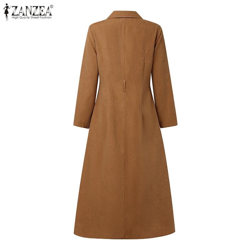 ZANZEA Women Casual Turn Down Collar Long Sleeve A-line Long Dress