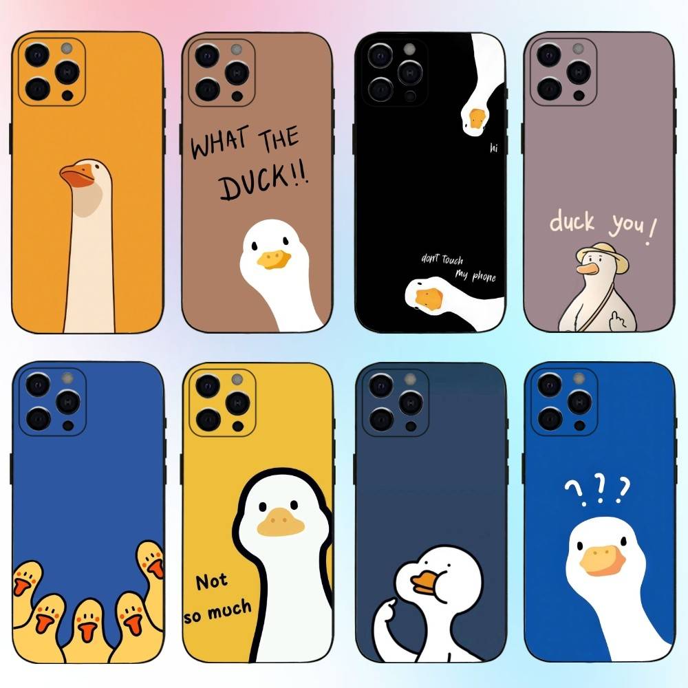 Cute Cartoon Duck Phone Case For iPhone17,16,15,14,13,12,11 Plus,Pro Max Soft Black Cover
