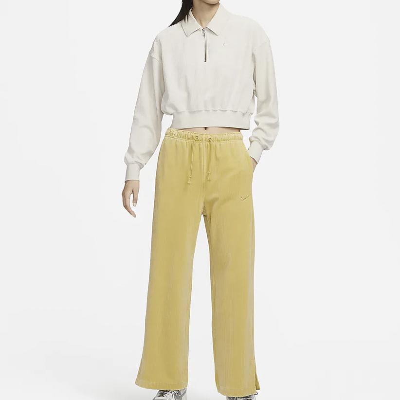 Nike Sportswear Solid Color Wide Leg Corduroy Split Casual Pants Women Pants Yellow DQ5922-720