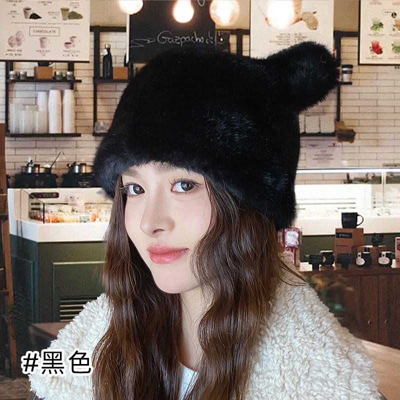 Hat Women's Winter New Cute Simple Versatile Plush Hat Outdoor Warm Windproof Cover Knitted Hat Women