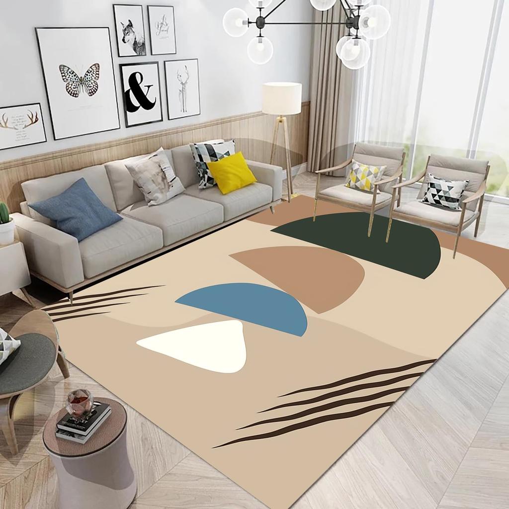 Boho Mid Century Style Area Rug Modern Plant Leaves Carpet Non Slip Abstract Art Floor Mat for Living Room Bathroom Office Decor