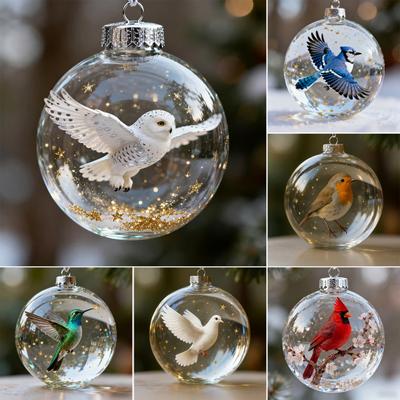 Jul Fågel Akryl Ornament 2D Kardinaler Djur Träddekorationer Handgjorda Jul Hängande Ornament för Hemmet