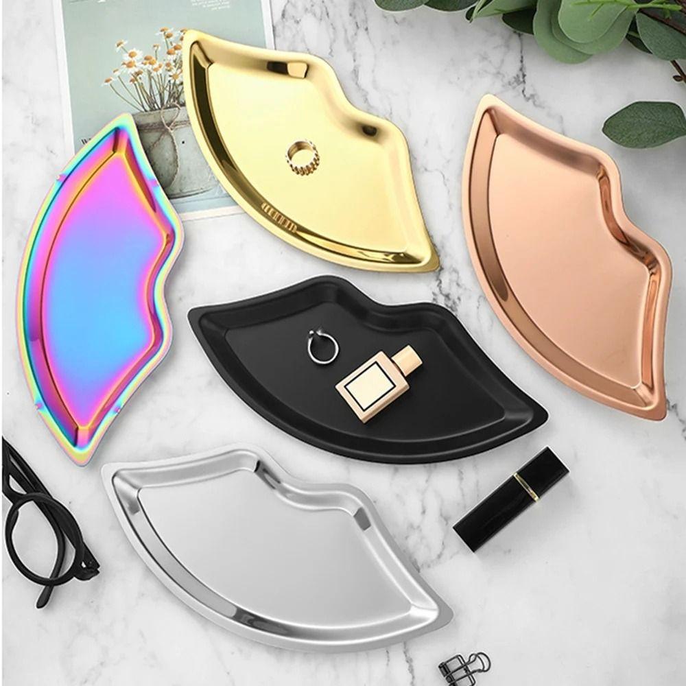 Luxury Jewelry Storage Tray Lip Shaped Display Plates Home Accessories Metal Tray Female