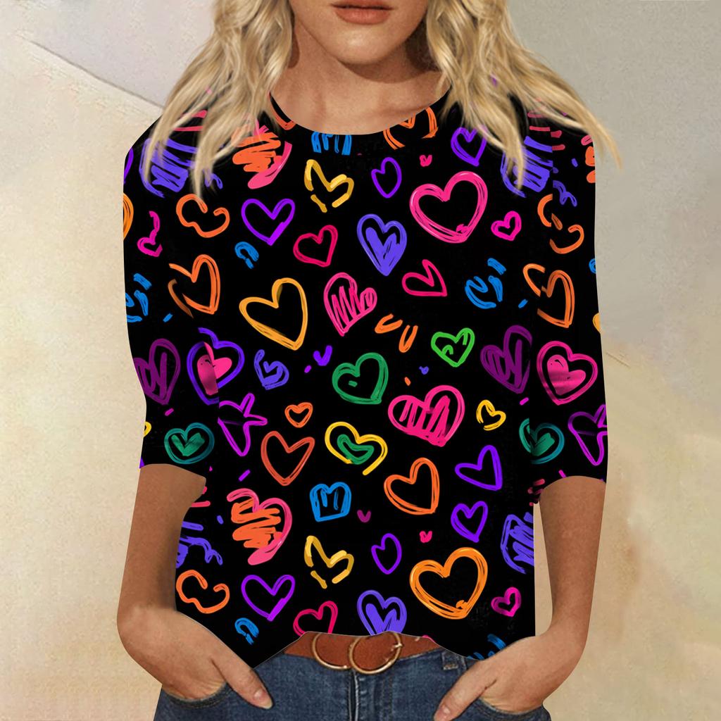 Women's Tops Three-quarter Sleeve Shirt V-neck Loose Casual Shirt Print T-shirt