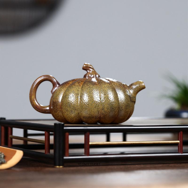 270ml Chinese Yixing Purple Clay Teapot Retro Handmade Pumpkin Shape Tea Pot Household Beauty Kettle Zisha Tea Set Customized