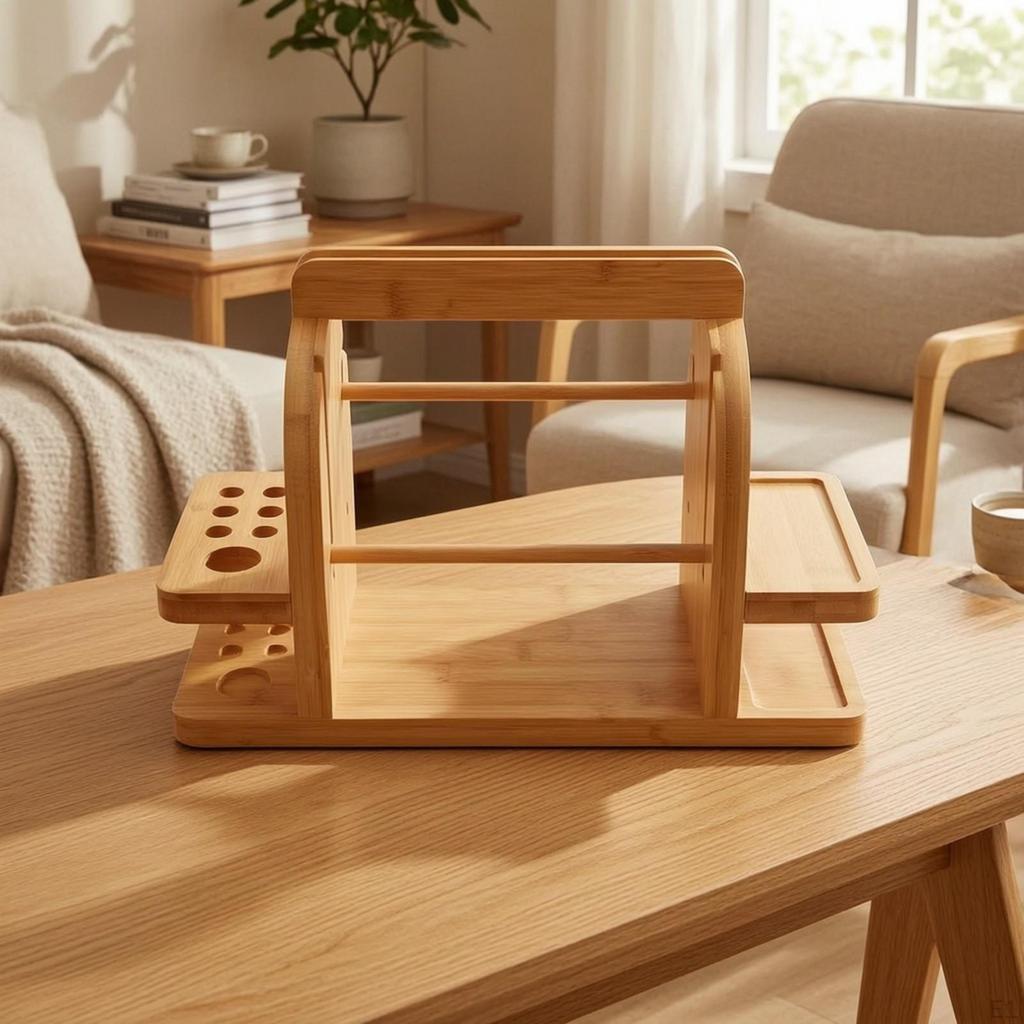 Wooden Yarn Organizer with Phone Stand Natural for Knitters, Crafters