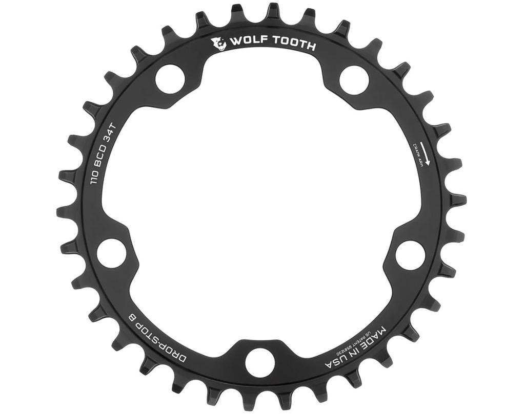 Wolf Tooth 110 BCD 5 Bolt Chainring 34T compatible with SRAM Flattop