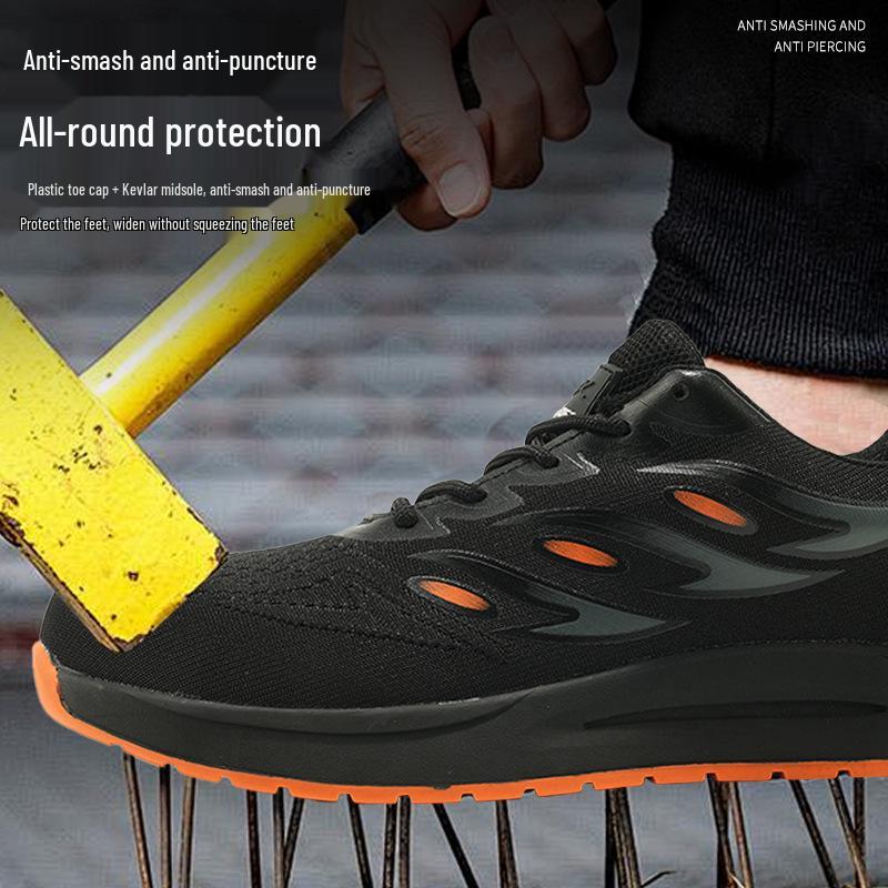 Men's Safety Shoes - Anti-Smash, Anti-Puncture, Durable Kevlar Midsole, Fly-Knit Mesh with Plastic Toe