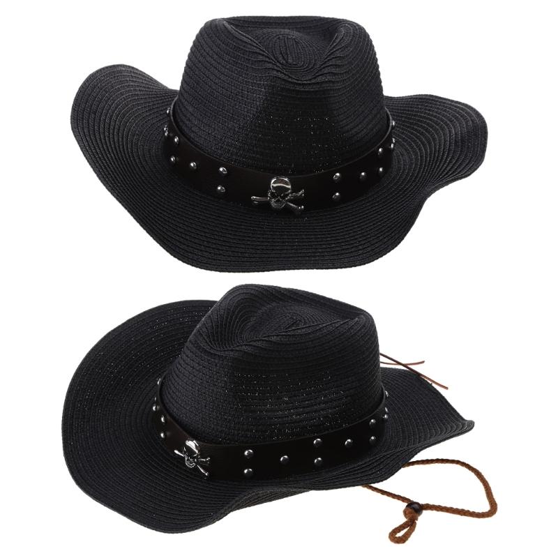 Stile Etnico Cappello da Cowboy Estivo Protezione Solare Intreccio di Paglia Cappello Western Protezione Solare
