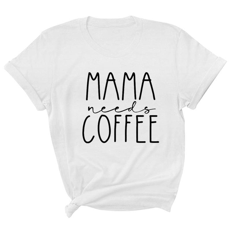 Mama Coffee Letter Printed Summer Casual Pure Cotton Short Sleeved Round Neck T-Shirts Women’s