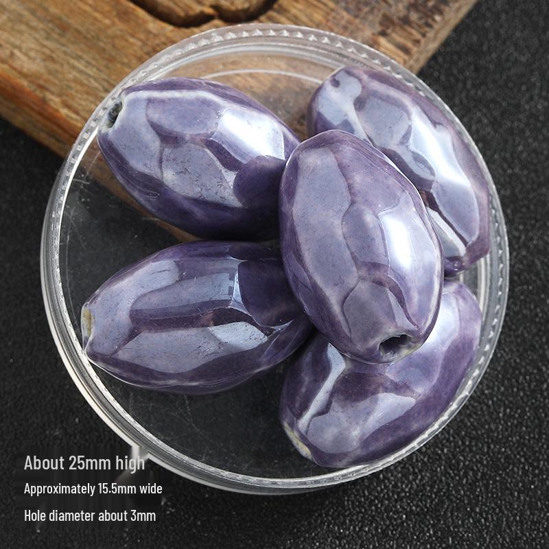 Electroplated Olive Ceramic Bead Necklace Pendant with Seed Beads for DIY Jewelry Crafting.