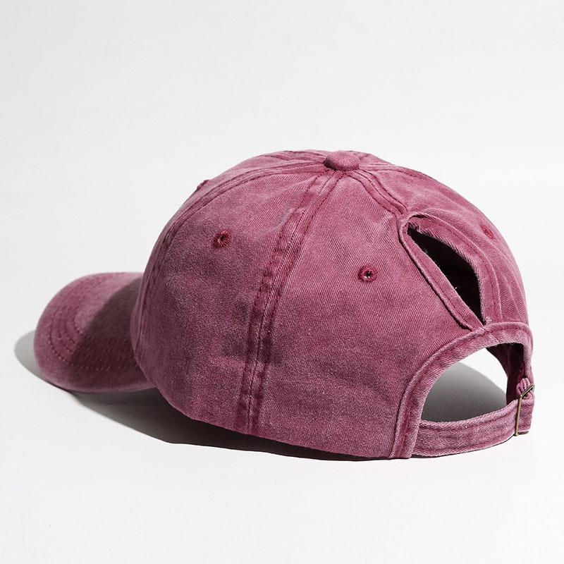 Solid color ponytail baseball cap with curved brim duckbill cap for spring and summer women's outdoor sports sun hat