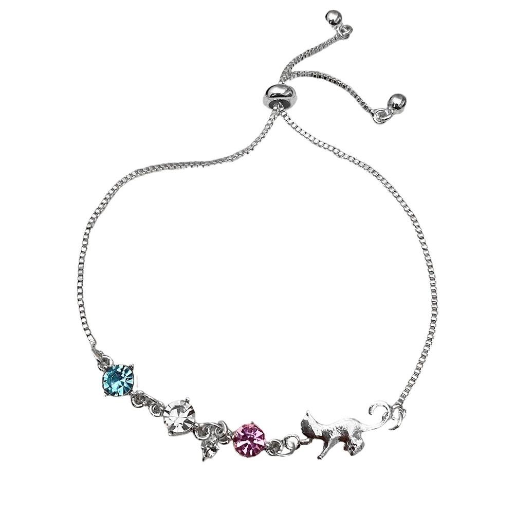 New Silvery Geometric Sparkling Zircon Cat Bracelet for Women Unique Trend Fashion Personality Sweet Versatile Jewelry Gift