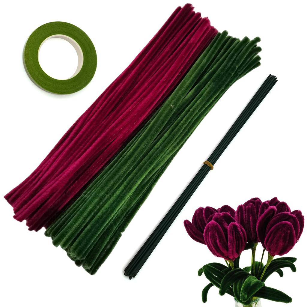 221 Pcs Craft Pipe Clearners Flower Set,Chenille Stem Pipecleaner Kit for Craft Tulip  Bouquet Making,DIY Craft Projects and Hol