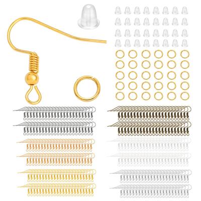 300pcs/Set Hypoallergenic Earring Hook Kit Mix-color Ear Wires Fish Hooks Open Jump Rings Earplugs For Earring Making Repair