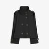 Women's Spring/Fall Retro Notched-Collar Double-Breasted Coat with Drawstring—Versatile Long-Sleeve Cropped Trench Coat