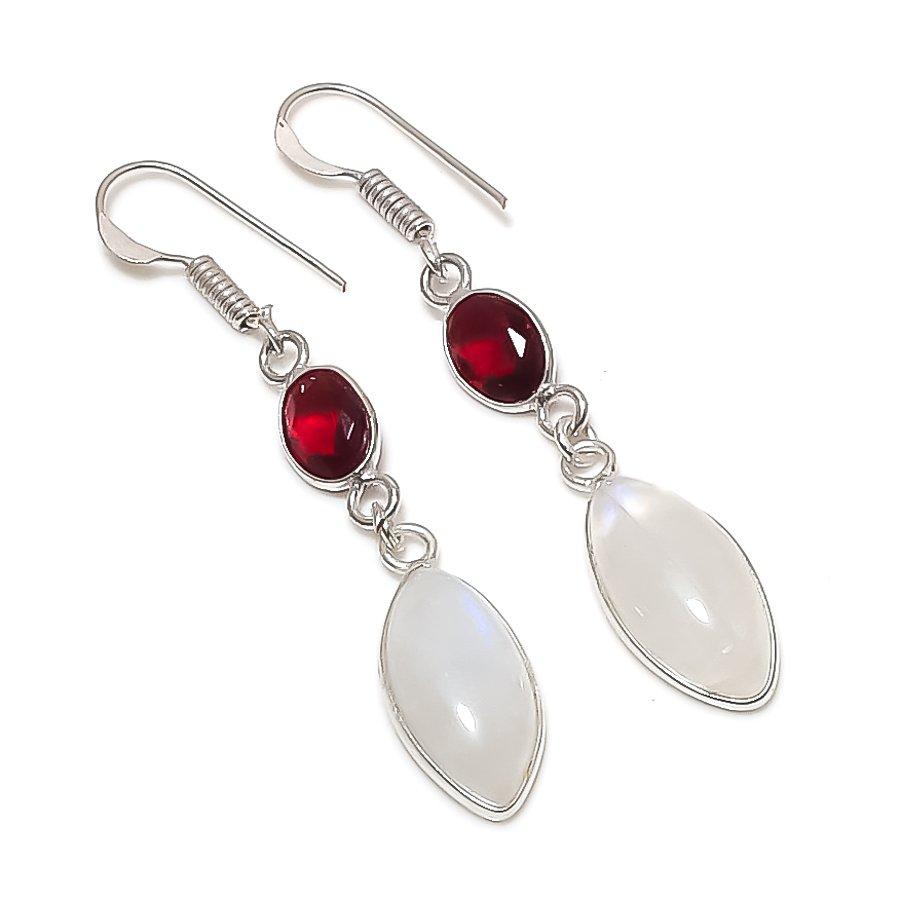 

Natural Moonstone, Garnet 925 Sterling Silver Jewelry Earring 2.09 P9p14