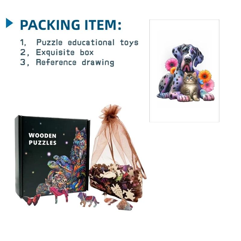 Irregular Puppy Animal Wooden Puzzle for Adult Children Gift Brain Teaser Game Fantasy Dog Christmas Present Box Puzzles Toys