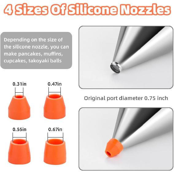 40oz Pancake Batter Dispenser, Stainless Steel Cake Dispenser with 4 Caliber Funnel & Stand, Baking Tools for Pancakes, Cupcakes & Baked Goods