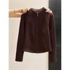 Plus Size Velvet Double Zipper Stand Collar Long Sleeve Women's Slimming Autumn Winter Top