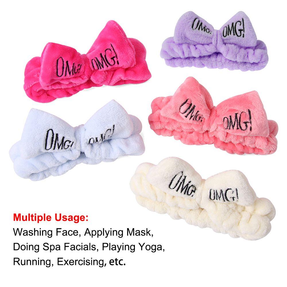 

Флисовый головной убор для макияжа для девочек, женская повязка для волос с буквами OMG и бантом, повязка на голову для мытья лица, красивые ленты для волос