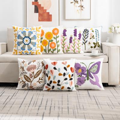 Flower Pillowcase Towel Embroidered Pastoral Style Sofa Pillow Core-free Bedside Cushion Office Waist Pillowcase