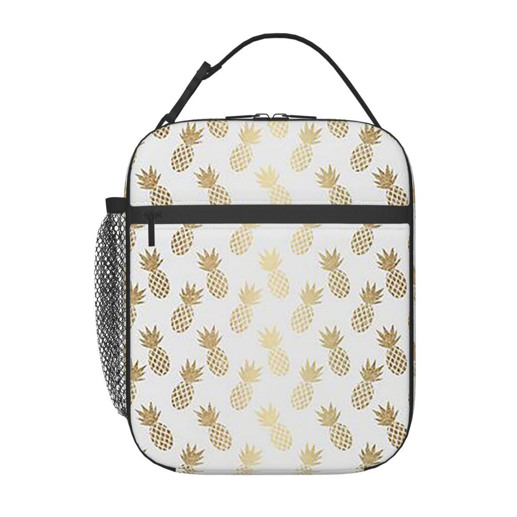 Gold Pineapple Pattern Insulated Lunch Bag for Women Children Portable Food Boxes Thermal Lunch Box Tote