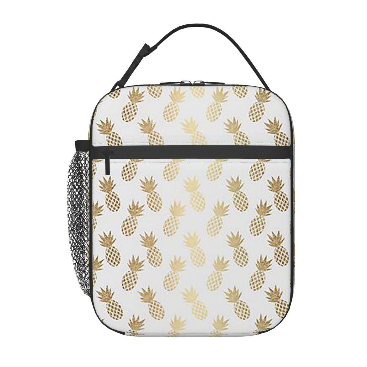 Gouden Ananaspatroon Geïsoleerde Lunchtas voor Vrouwen Kinderen Draagbare Voedseldozen Thermische Lunchbox Tote One Size