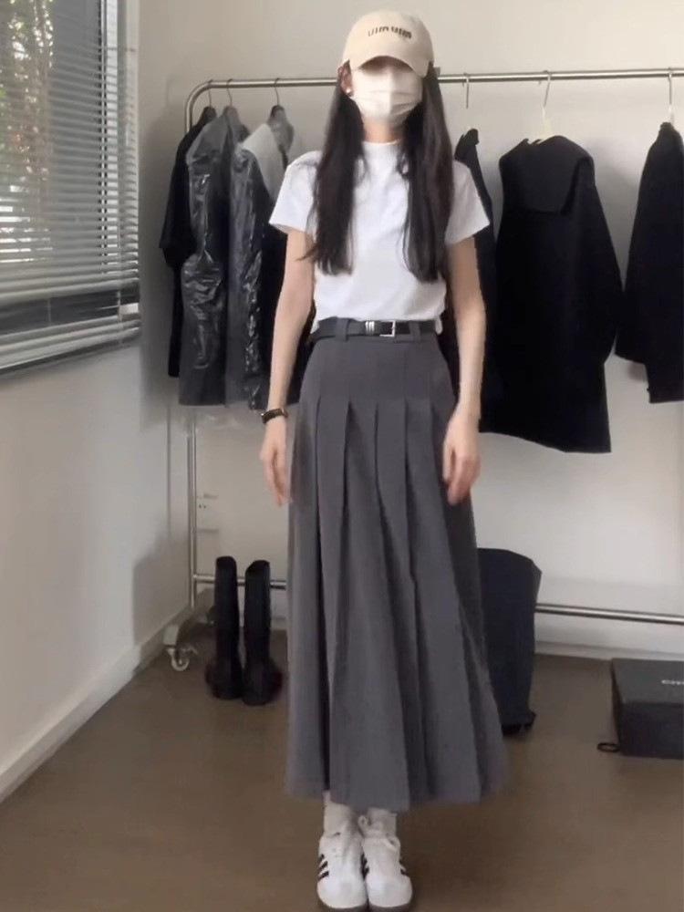 T-shirt jacket JK uniform shirt a-shaped skirt dress pleated skirt women s winter spring and summer two-piece suit skirt S чёрный