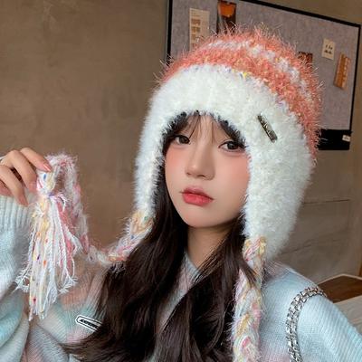 Gorro de lana tejido pastoral para niños, invierno, engrosado, cálido, protección para las orejas, cubrecabezas muestra una cara pequeña y versátil